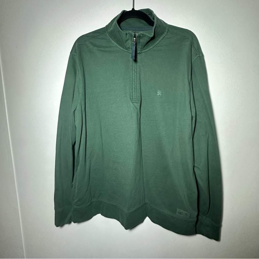 IZOD Saltwater Men's Green 1/4 Zip Relaxed Classic Long Sleeve Shirt Size Large